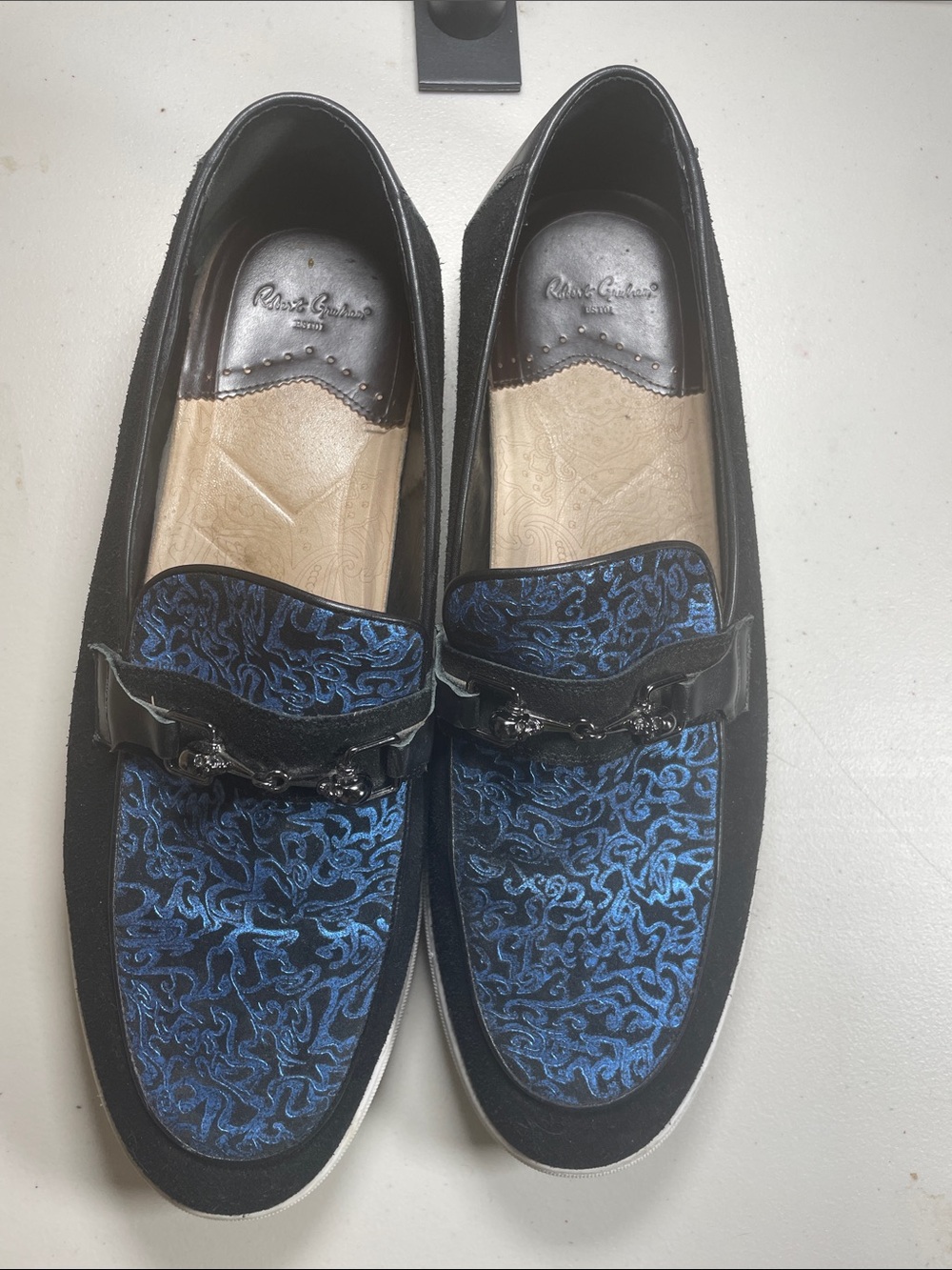 Robert Graham Black & Blue Patterned Slip-On Loafers